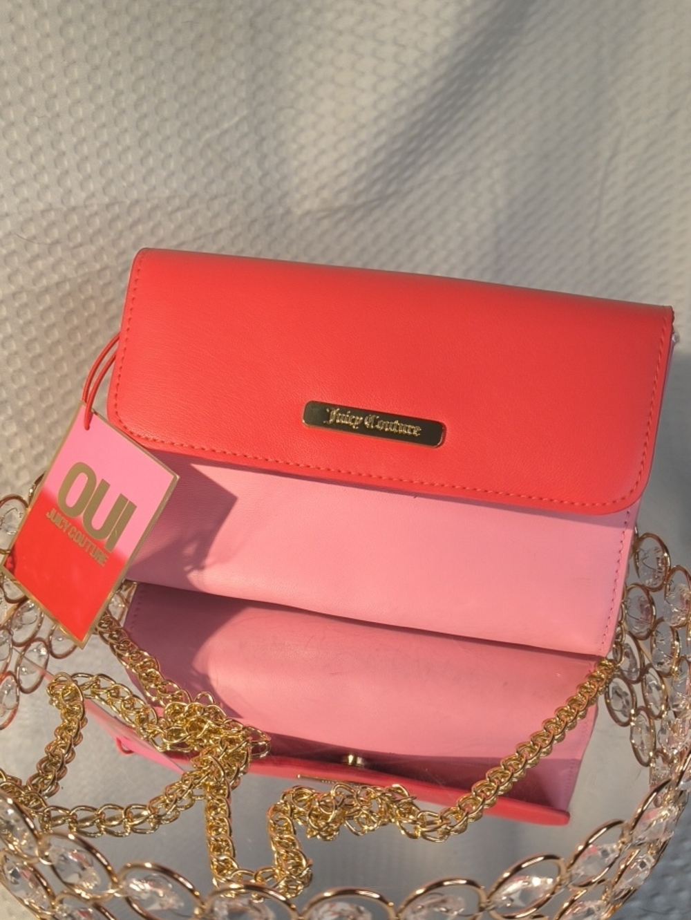 Juicy Couture OUI Coral and Light Pink Colorblock Crossbody